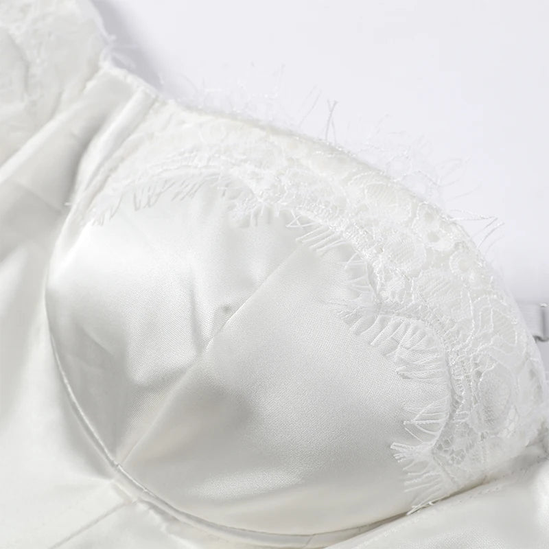 Lace Sling Satin Sheer Mini Dress — White | KIMLUD