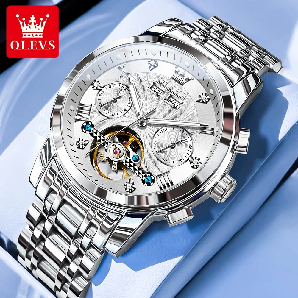 Skeleton Stainless Steel Watch Tourbillon — Silver | KIMLUD