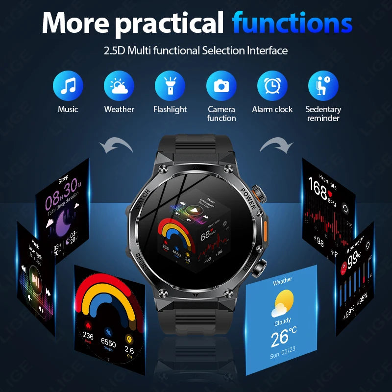 KIMLUD, LIGE New Smart Watch Men 800mAh Ultra Long Battery Life Waterproof Outdoor Sport Watches Bluetooth Call Military Smartwatch 2025, KIMLUD Womens Clothes