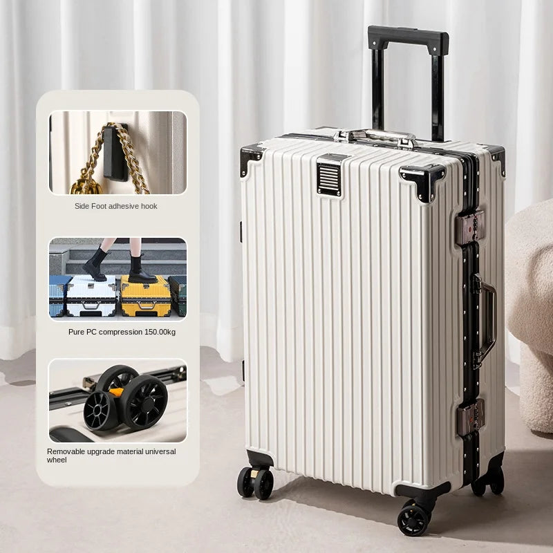 Aluminum Frame Lightweight Travel Suitcase — White | KIMLUD