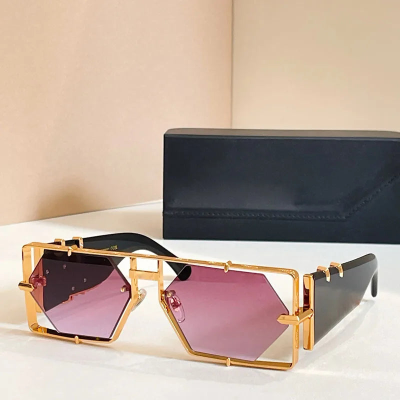 Metal Hexagon Sunglasses With Acetate Frame — Tortoiseshell Brown | KIMLUD