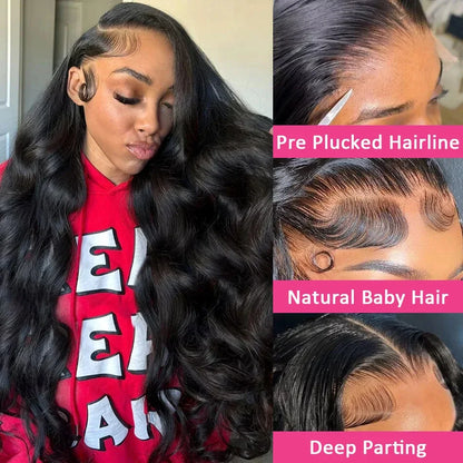 HD Transparent Lace Frontal Wig 42-44in Body Wave — Deep Black | KIMLUD
