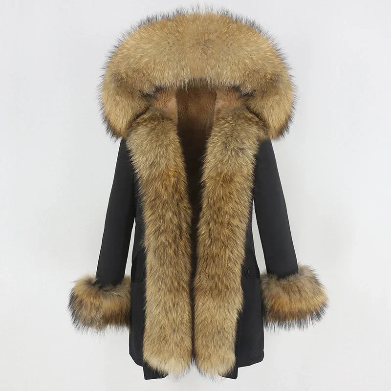 OFTBUY 2024 Fashion Winter Jacket Women Real Fur Coat Natural Real Fox Fur Collar Loose Long Parkas Big Fur Outerwear Detachable