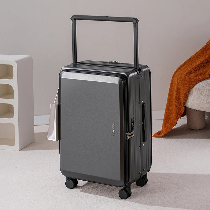 Suitcases Wide Handle Front Opening ABS — Black | KIMLUD