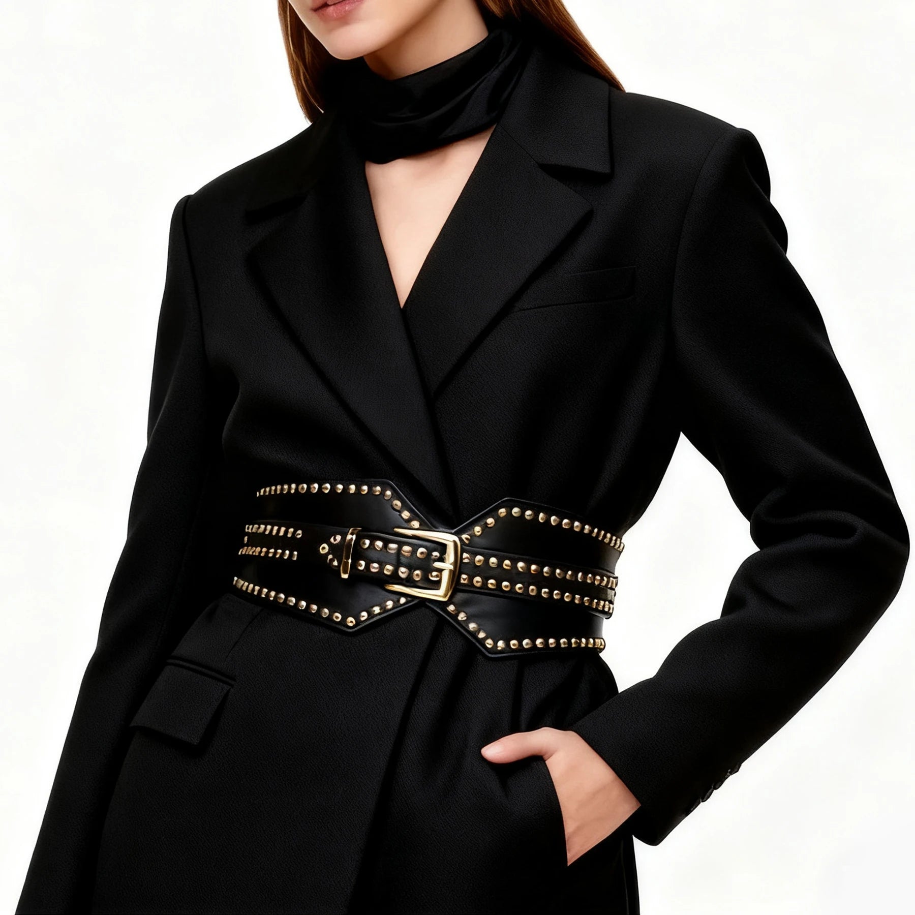 Wide Elastic Belts Chunky Punk Cinch Waist — Black | KIMLUD
