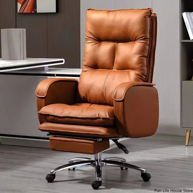 Cortex Leather-Blend Office Chair Executive Desk Chair With Ergonomic High Back — Cognac Brown | KIMLUD