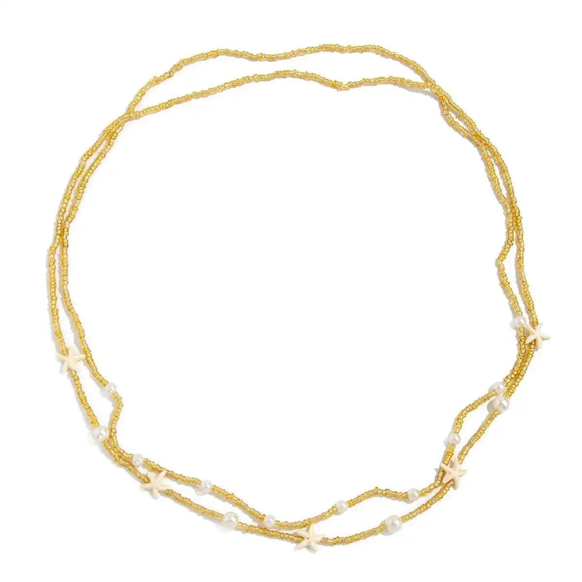 Beaded Rice Bead Waist Chain Two-Piece Set — White | KIMLUD
