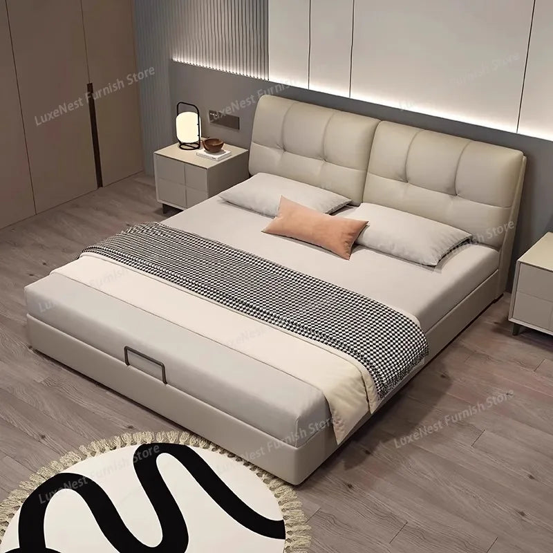 Modern Velvet Bed Headboard Set With Storage — Soft Gray | KIMLUD