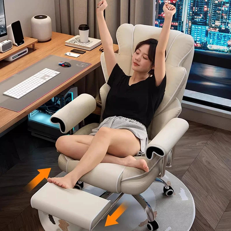 Ergonomic Kneeling Office Chair Cortex Upholstery With Contoured Backrest And Five-Star Mobility — Cream Ivory | KIMLUD