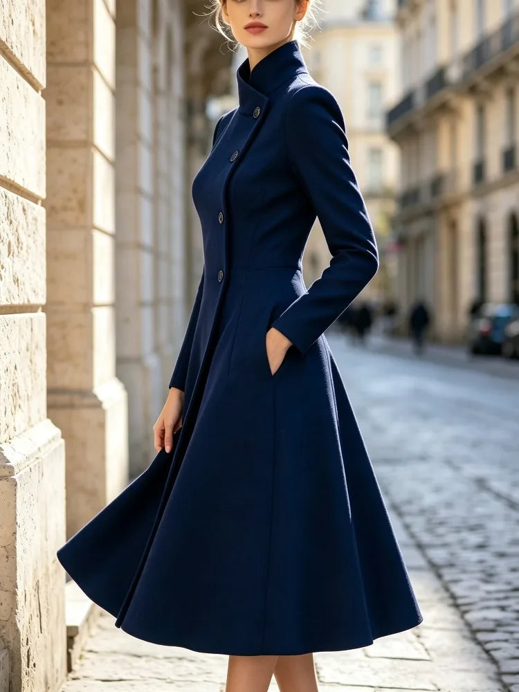 Evening Coat Dress – Asymmetric Stand Collar – Polyester | KIMLUD