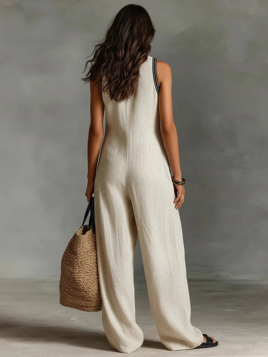 Polyester Printed Jumpsuit — Black | KIMLUD