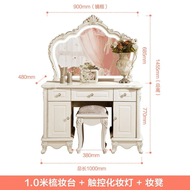 European Luxury Vanity Table Girls Wooden White Tall Vanity Table Makeup Nordic Penteadeira De Maquiagem Bedroom Furniture