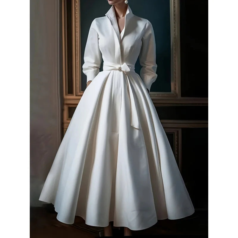 Suede Dress Bohemian Long Dress With High Waist And Long Sleeves Street Style — White | KIMLUD
