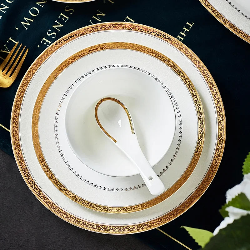 Jingdezhen Porcelain Bowl and Plate Set Modern Minimalism — Ivory White | KIMLUD