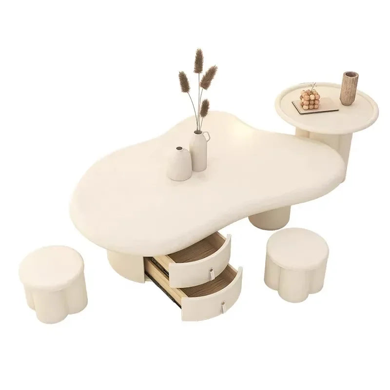 Solid Wood Coffee Table Minimalist Modern Space Saving — White | KIMLUD