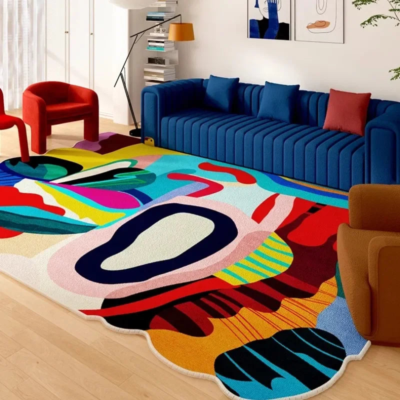 Polyester Rug Abstract Art Irregular Edges Rectangular Wilton Weave Hand Washable — Multicolor | KIMLUD