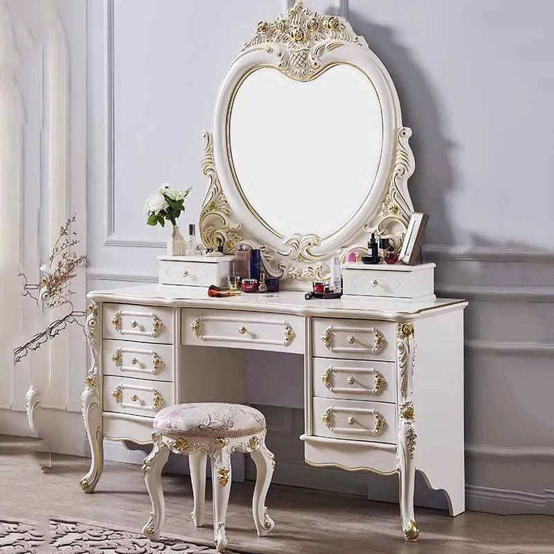 Ivory White Lacquered Dressing Table Six-Drawer — Ivory | KIMLUD