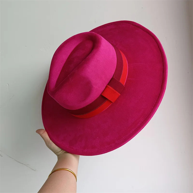 Suede Colorblock Wide-Brim Unisex Hat — Brown | KIMLUD