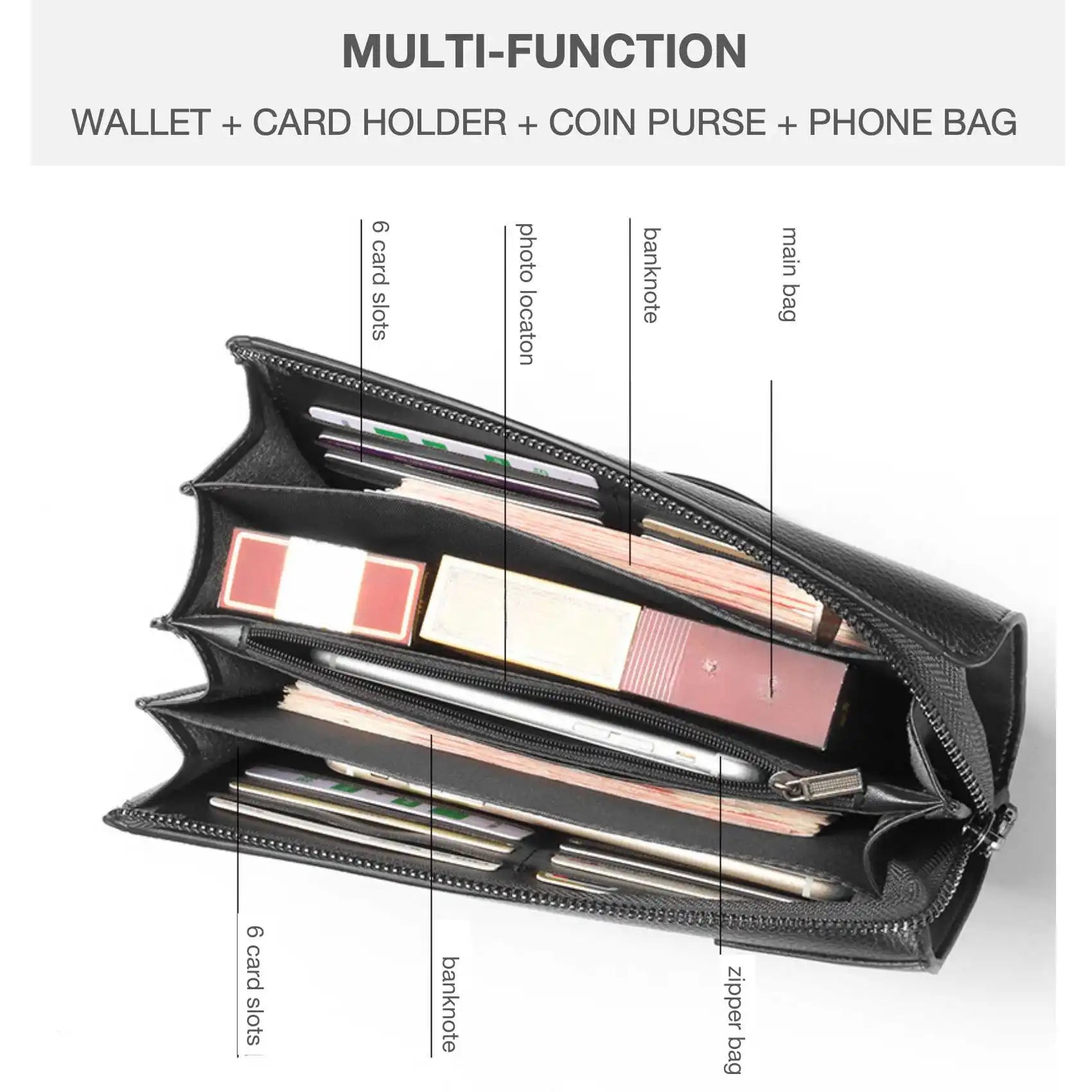 Business Casual Lychee Pattern Clutch Bag — Black | KIMLUD