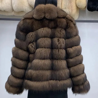 Fox Fur Coat – Winter High-End – Fox Fur – Colorful Sable | KIMLUD