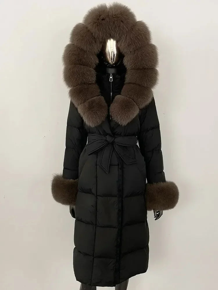 Down Coat – Fur Collar Hooded – Duck Down – White | KIMLUD