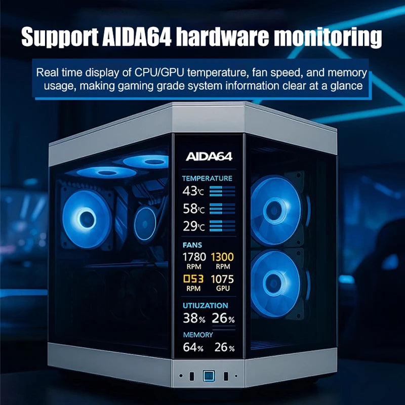 Side Panel Expand LCD Display HYTE Y60 PC Cabinet, Dedicated Secondary Screen Monitor 1920X515 Support Aida 64