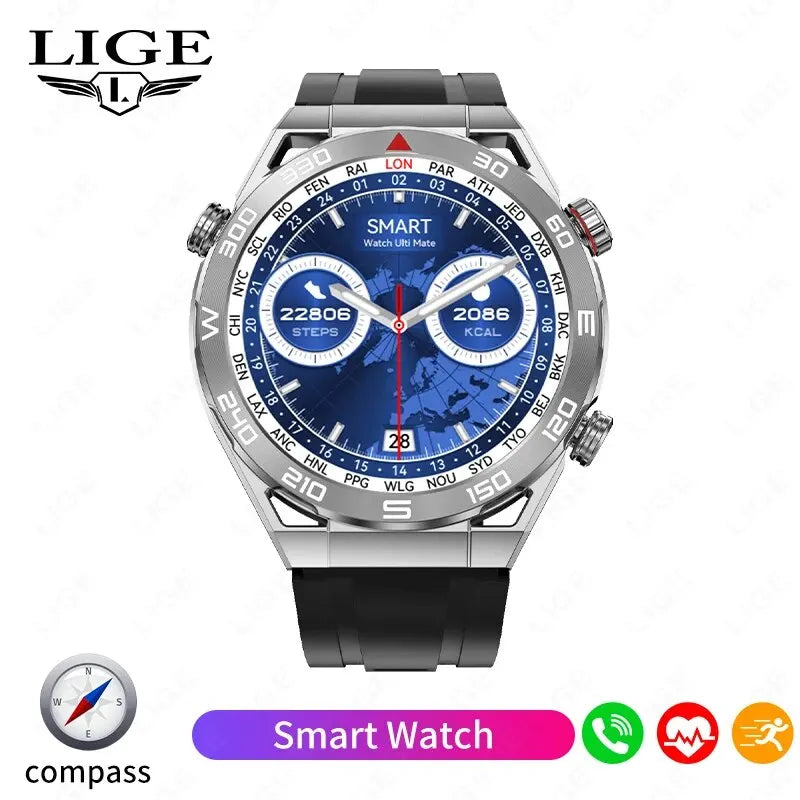 2024 LIGE NFC ECG PPG Bluetooth Call Smartwatch GPS Tracker Motion Bracelet Fitness For Huawei Watches Ultimate Smart Watch Men