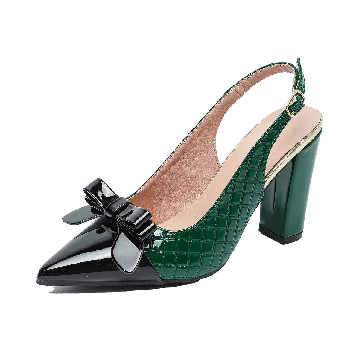 Slingback Block Heel Sandals – Bow Detail – Patent Leather | KIMLUD