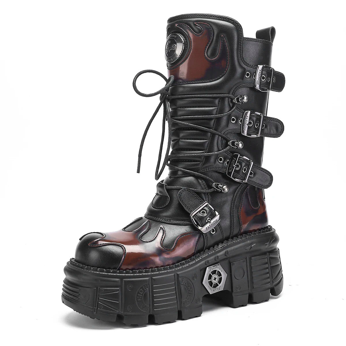 Mid-Calf Boots – Heavy Metal Decoration – Dark Cyberpunk | KIMLUD