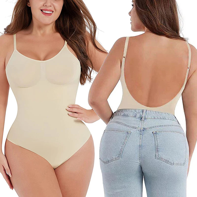 Bodysuit for Women Tummy Control Backless Shapewear Seamless Thong Body Shaper Tank Top - KIMLUD