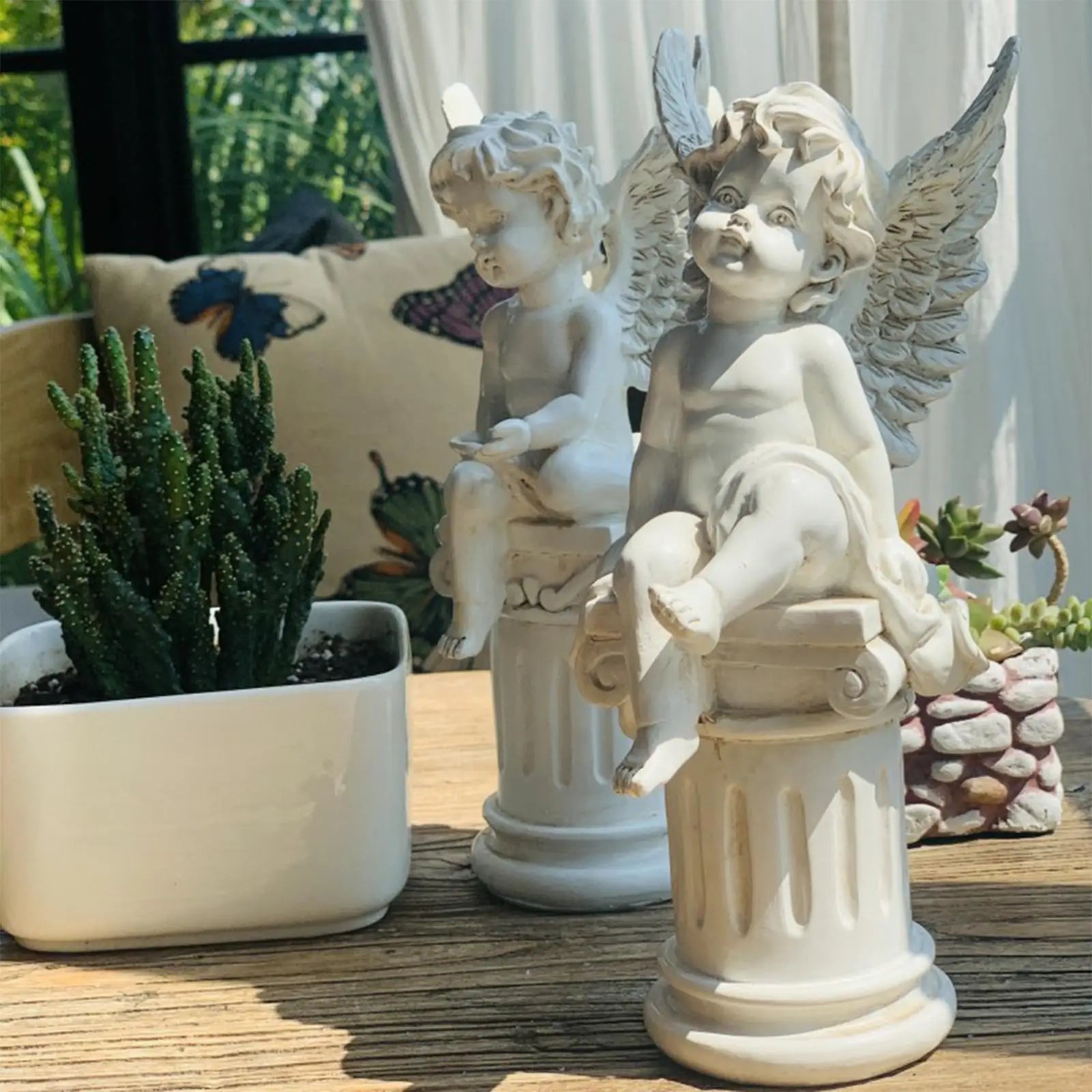 KIMLUD, 2 Cherub Statues Roman Pillar Decorative Photo Props Garden Figurines Sculptures for Outdoor Landscaping Fountain Porch Patio, KIMLUD Womens Clothes