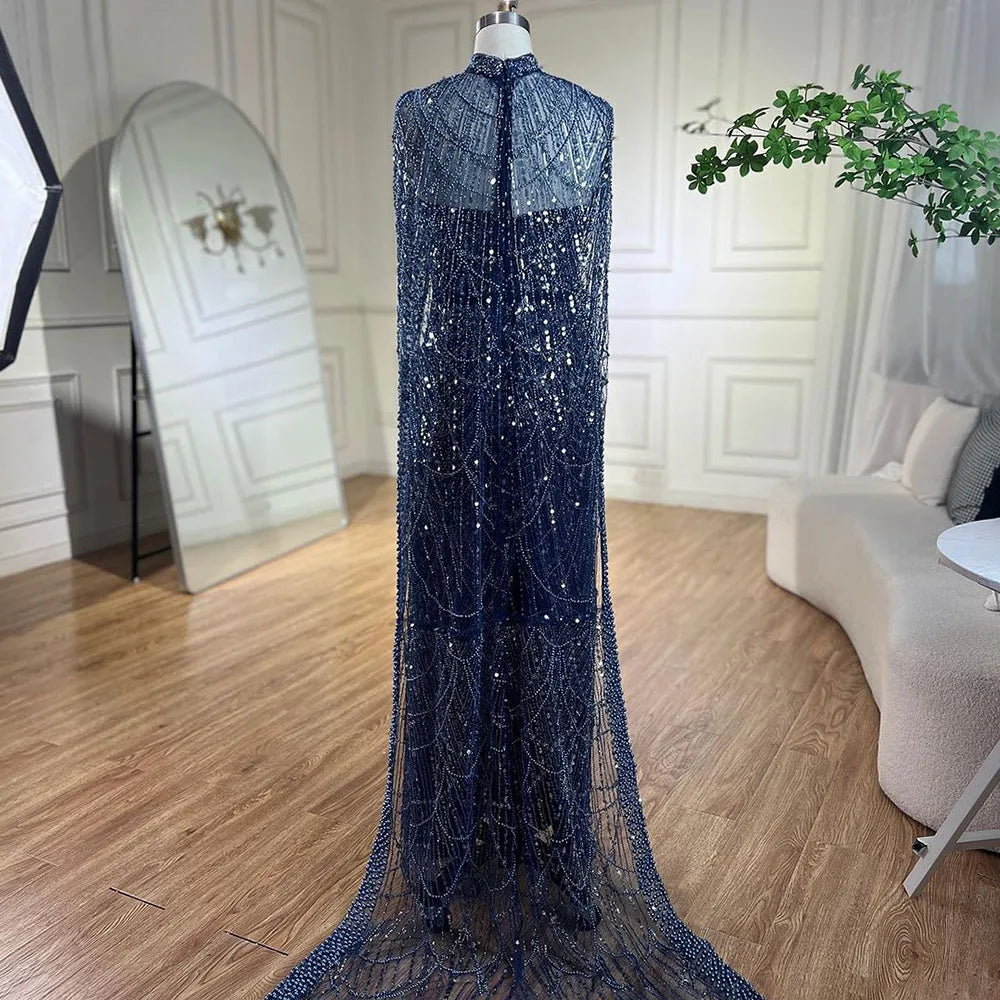 Beaded Gown With Mermaid Cape — Dubai Nude | KIMLUD