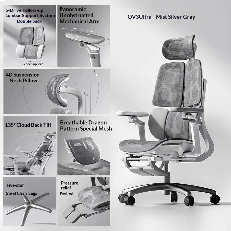 Mesh Executive Office Chair Ergonomic Adjustable — Cool Gray | KIMLUD