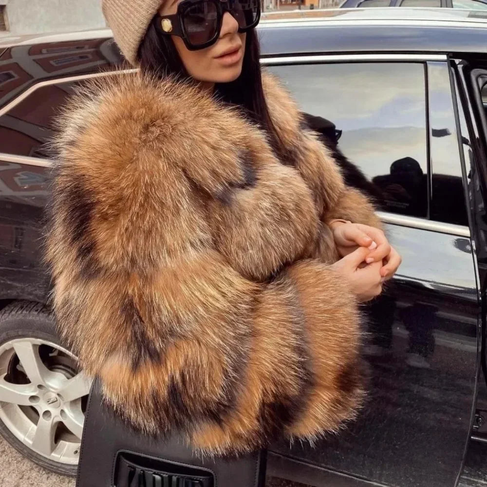 Winter Jacket Women Natural Real Coat Fox Fur Raccoon Outerwear O-neck Thick Warm Luxury Female Plus Size Streetwear