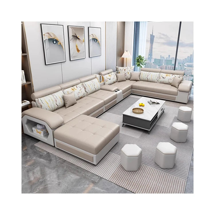 U-Shaped Fabric Sofa Set 7-Seater With Built-In Speakers — Cobalt Blue | KIMLUD