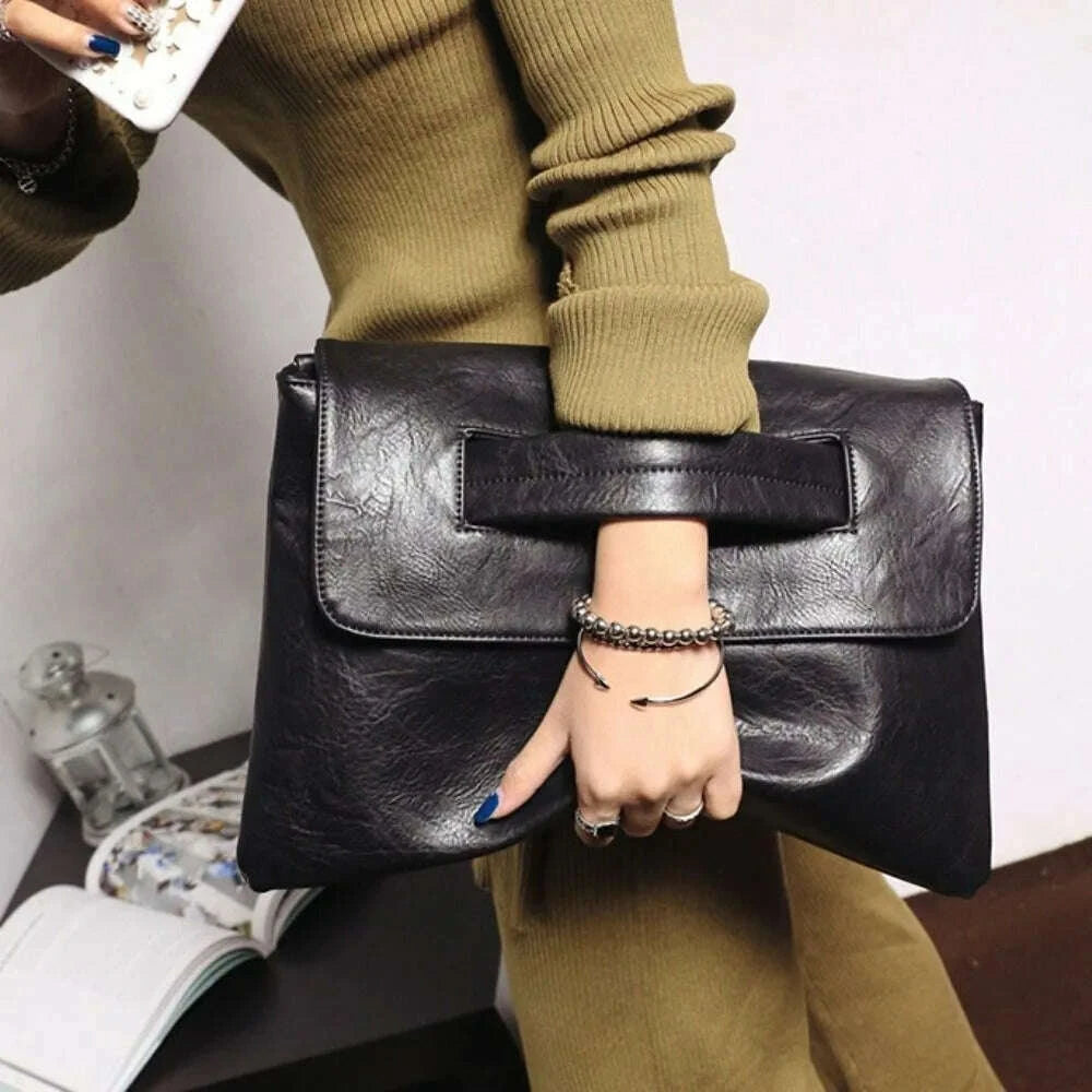 KIMLUD, New Zipper Handheld Evening Banquet Bag Simple PU Leather Shoulder Bag Large Capacity Message Bag Women, KIMLUD Womens Clothes
