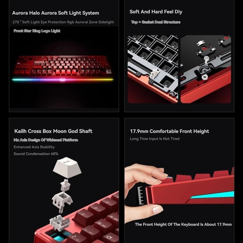 PMO Aurora80 Mechanical Keyboard Wireless Tri-mode Gasket/TOP Hot-Swap RGB Custom Aluminum Office Gaming Keyboard PC Laptop Gift
