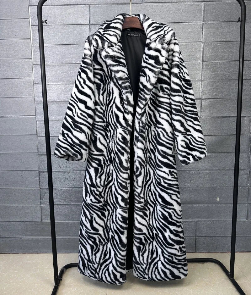 Fur Coat – Faux Rabbit Hair – Leopard Print Overcoat X-Long | KIMLUD