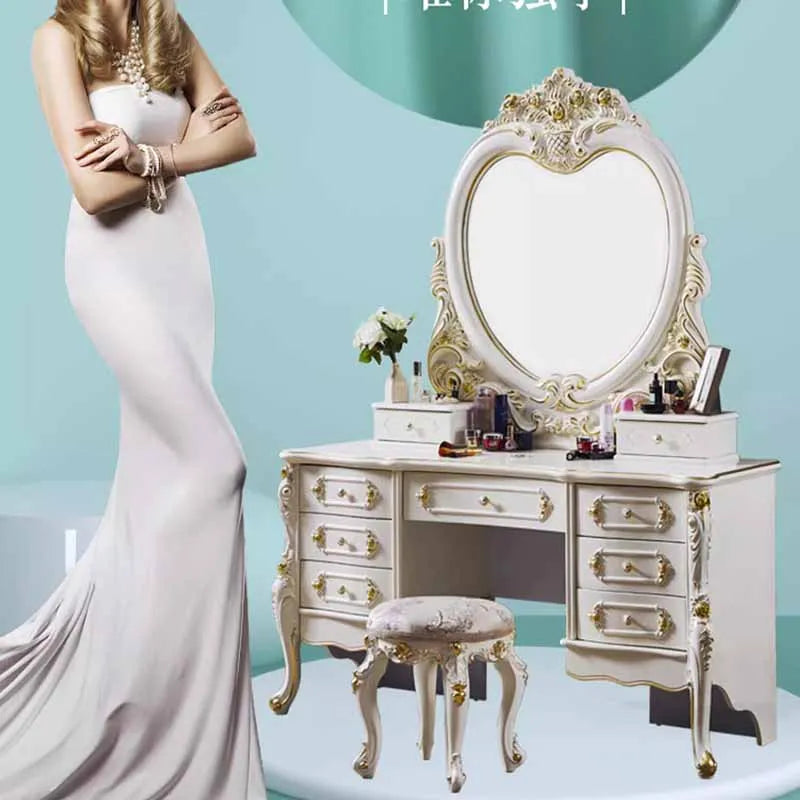 Ivory White Lacquered Dressing Table Six-Drawer — Ivory | KIMLUD