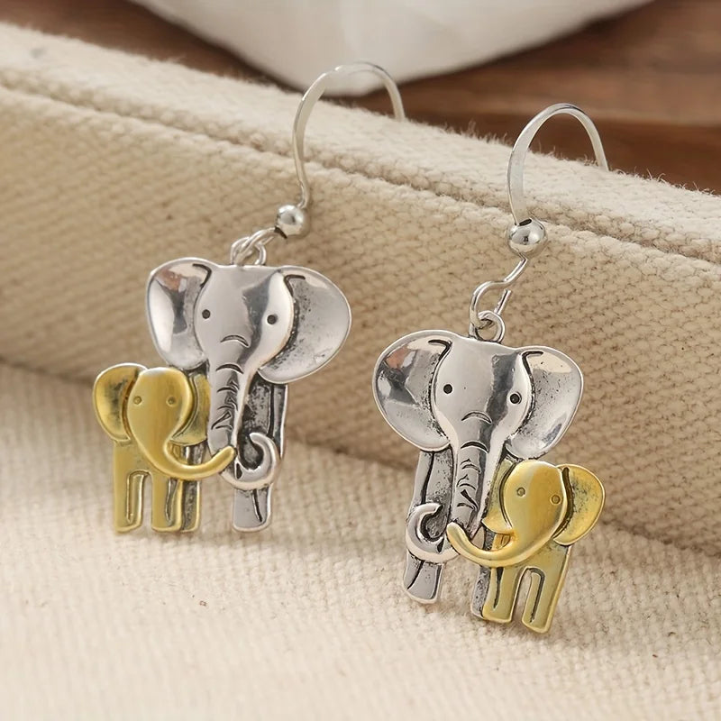 Vintage Handmade Two Tone Elephant Earrings, Animal Earrings, Elephant Enthusiast Earrings