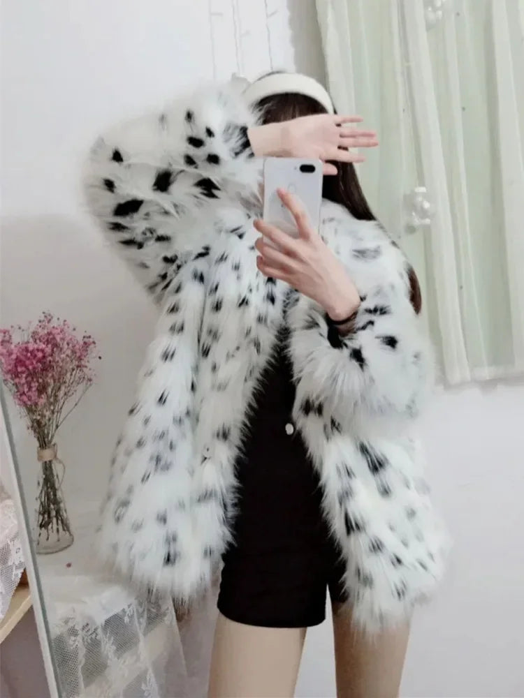 Cardigan – Leopard Faux Fur – Synthetic Fiber – Regular | KIMLUD