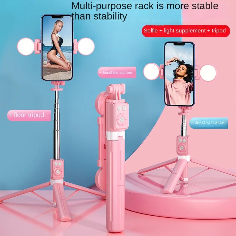 Mobile Phone Selfie Stick Wireless Remote Control Bluetooth With Double Light Live Broadcast Tripod All-in-one Fill Light