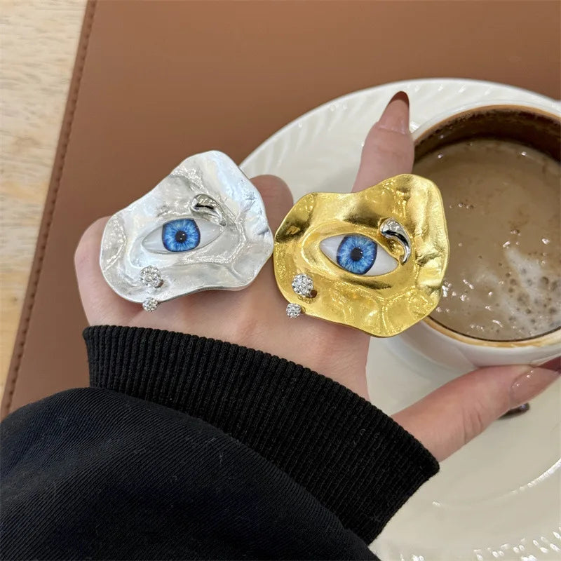 Human face opening single size ring personalized old eyes ring ring