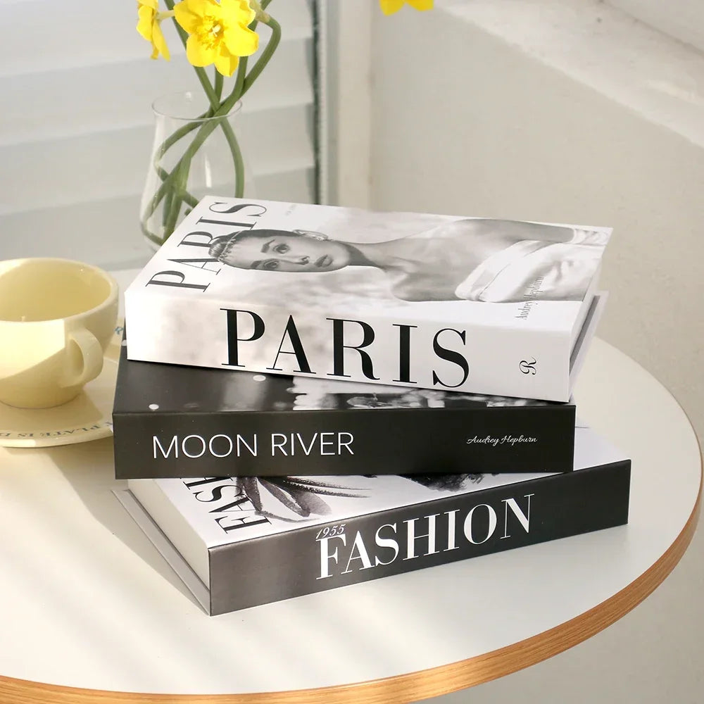 Foldable Faux Books Three-Piece Set for Couture Coffee Table Decor — Black | KIMLUD