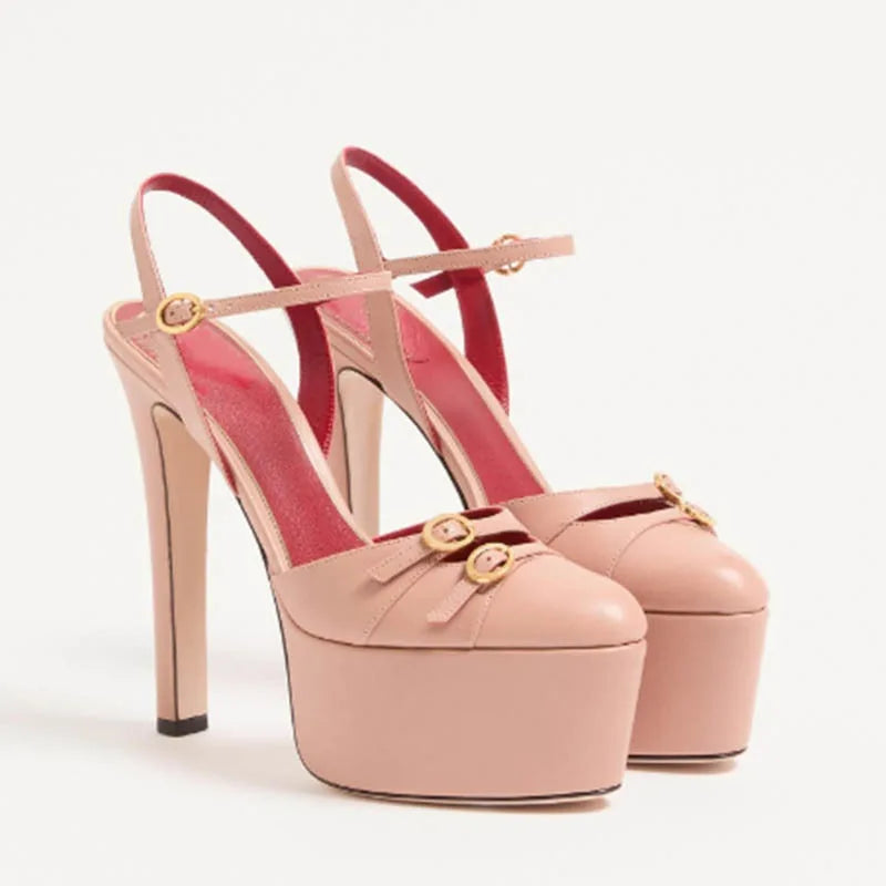 Women's Buckle Strap Sandals – Super High Heel – Hollow Back | KIMLUD