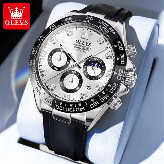OLEVS Luxury Brand Quartz Watch for Men Waterproof Luminous Moon Phase Hour Men's Watch Chronograph Sport Wristwatch Moonswatch