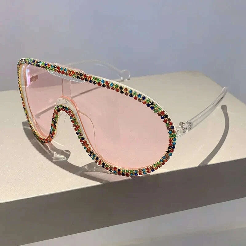KIMLUD, Pilot Sunglasses Women For Female Luxury Brand Designer Oversized Sun Glasses Vintage Big Frame One Piece Diamond Crystal Shades, KIMLUD Womens Clothes