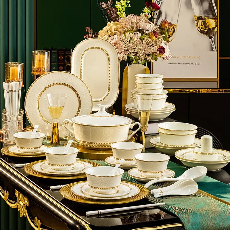 Bone China Bowl With Relief Rose And Gold Trim — White | KIMLUD