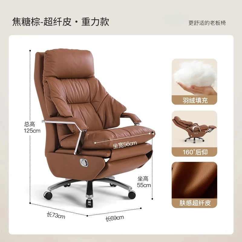 Genuine Leather Massage Chair Swivel Lift Ergonomic Office Chair — Cognac Brown | KIMLUD