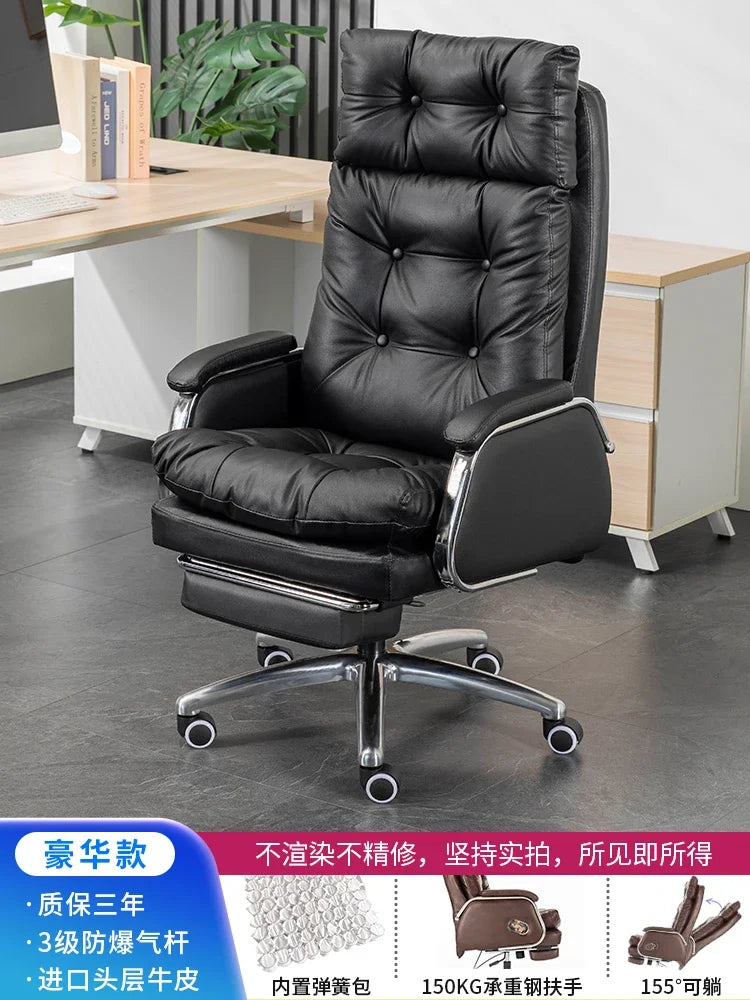 Leather Executive Chair — Tufted High-Back Recliner — Dark Brown | KIMLUD